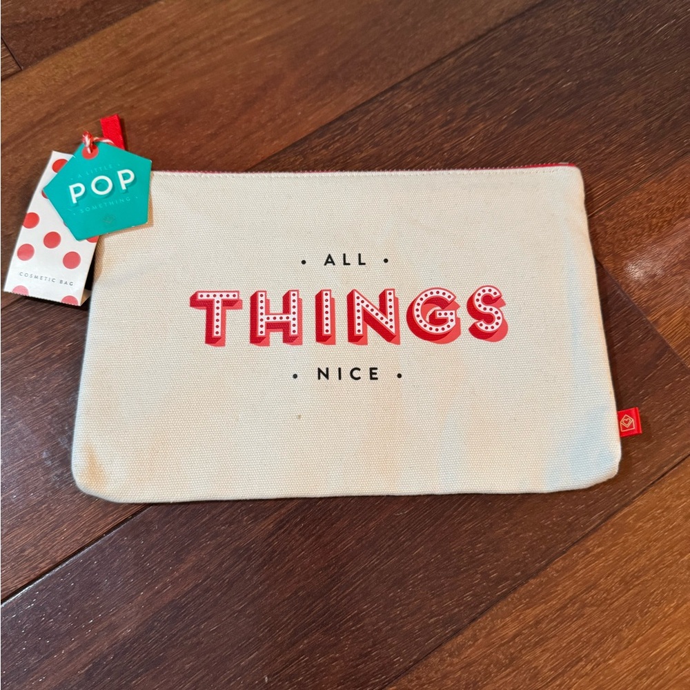 New Pop Canvas Pouch — Cream with Red Lettering